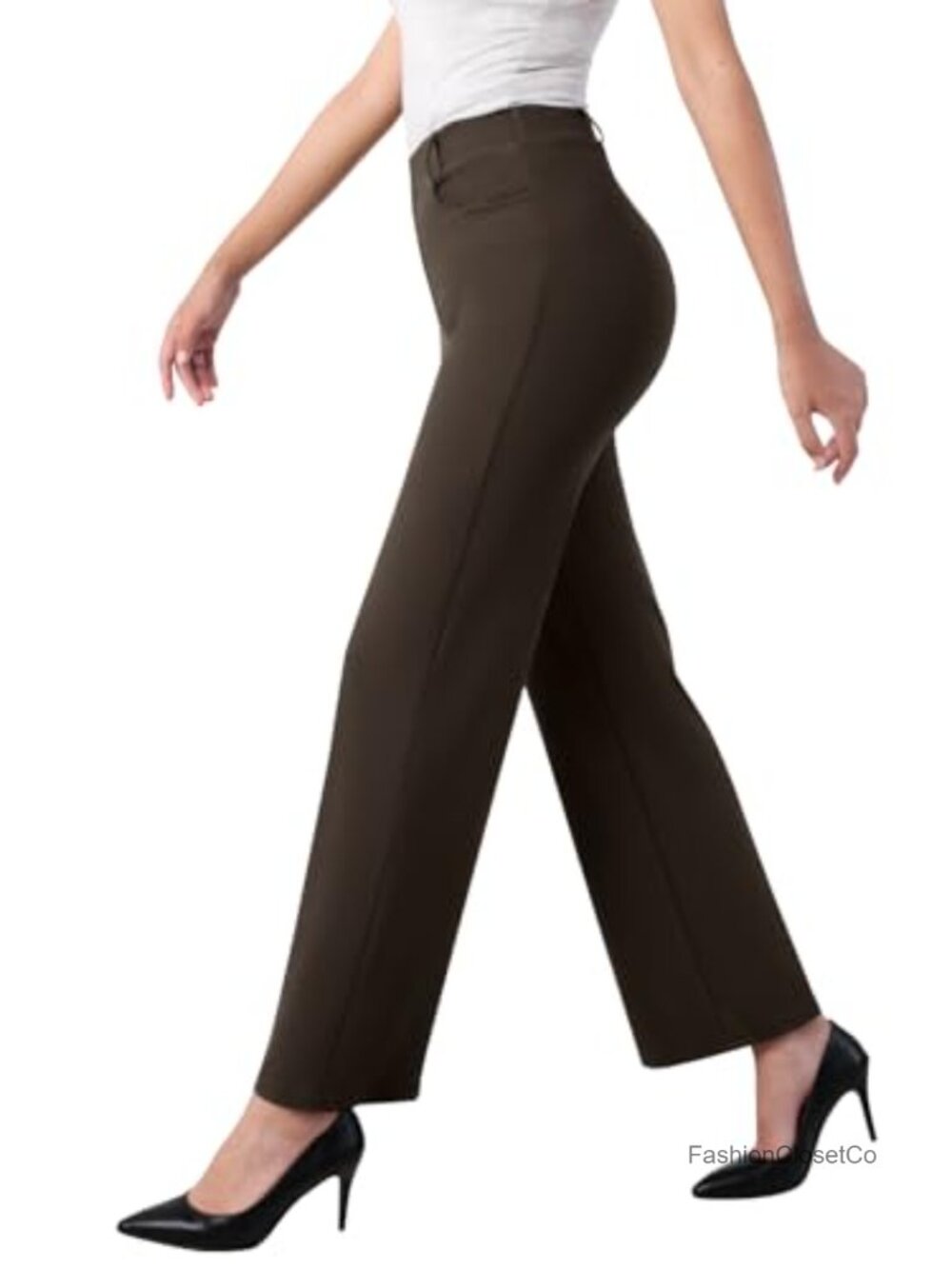 Wide Leg Dress Pants Stretch Work Slacks with Pockets High Rise